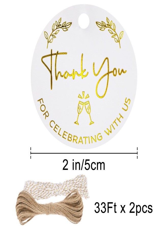 joycraft 100Pcs Thank You Gift Tags, 2 inch Thank You for Celebrating with Us Tags, Gold Foil White Paper Labels with String, Round Gift Wrap Hangtags for DIY Craft, Wedding Party Favor, Christmas - Image 2
